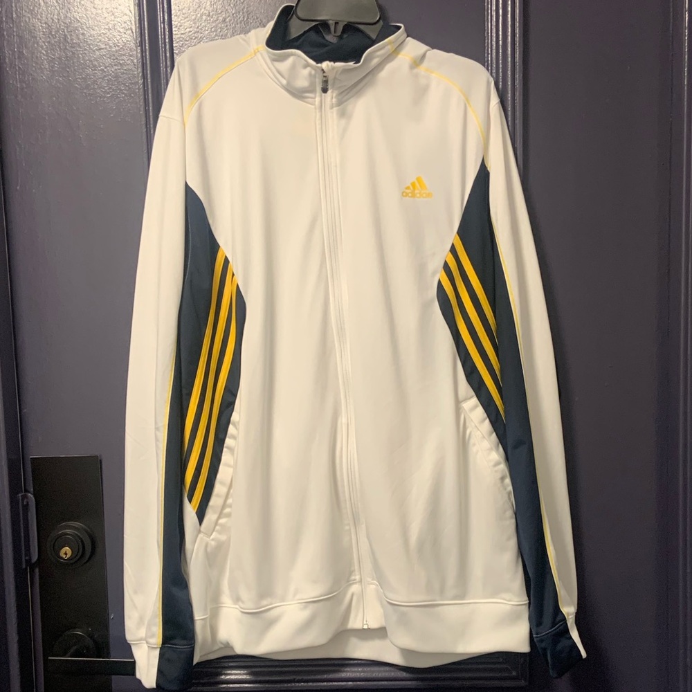 Adidas Full Zip Athletic Jacket White Navy Yellow XXL